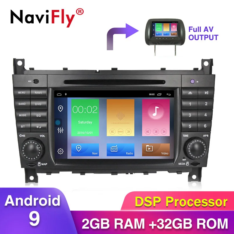 Navifly Android9.1 RDS DVR DAB+ автомобильный DVD мультимедийный плеер для Mercedes W203 android C200 C230 C240 C320 C350 CLK W209