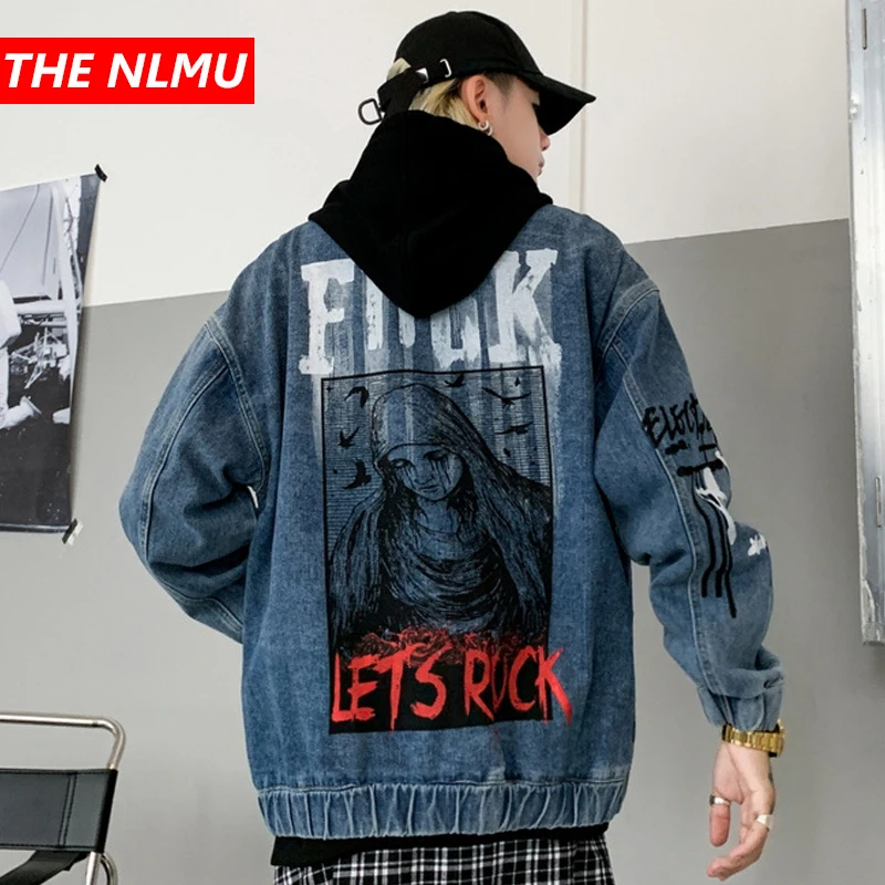 Graffiti Print Denim Jackets Streetwear 2020 Hip Hop Casual Punk Rock Jeans Jacket Coats Outwear Hipster Tops Zipper Blue WQ180