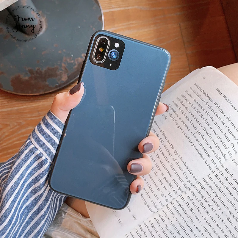 From Jenny Simple and funny for iPhone 11 Pro x xr xs max 6 6s 7 8 Plus solid color mobile phone glass protection hard shell |