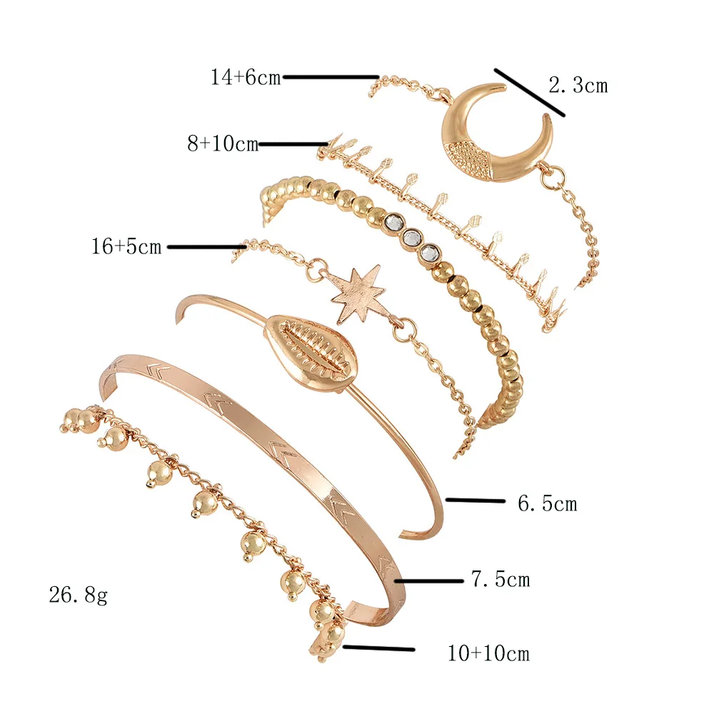 7 шт./компл. в богемном стиле женские браслеты Луна бахрома Морская звезда