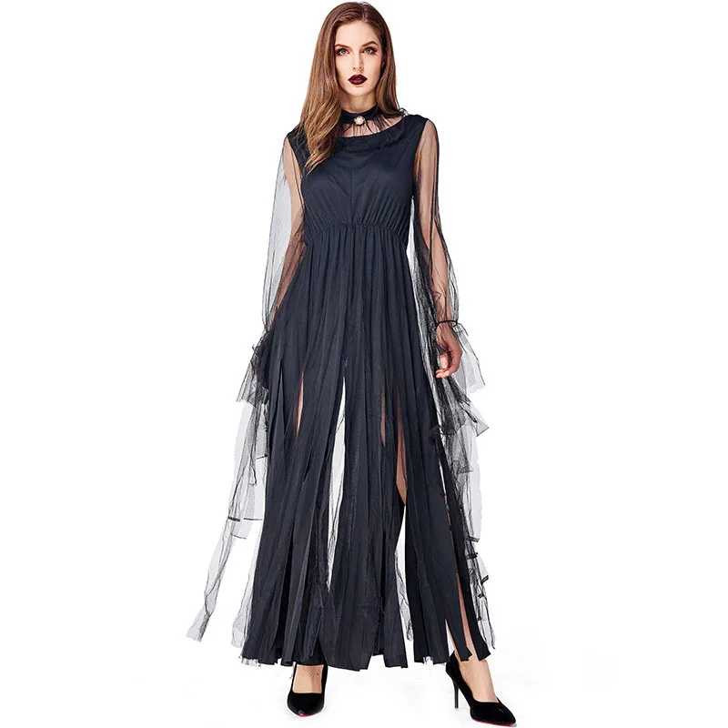 Женское длинное платье ведьмы готическое черное макси с бахромой для взрослых и