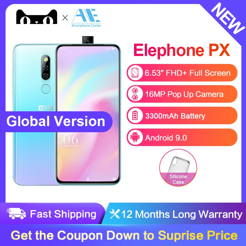 Elephone PX 6 53 &quotFHD + полный экран Android 9 0 глобальный мобильный телефон MT6763 всплывающая