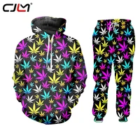 cjlm mens hoodie sweatpants suits 2 pieces jogger colorful leaves 3d print casual fitness harajuku tracksuit summer autumn