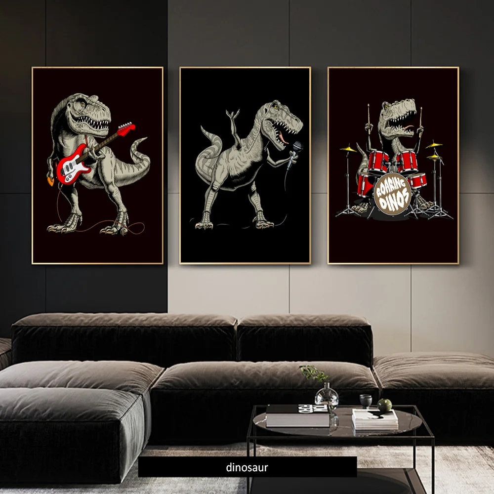 Динозавр суперзвезда рок-группа Настенный декор мультфильм постеры на холсте