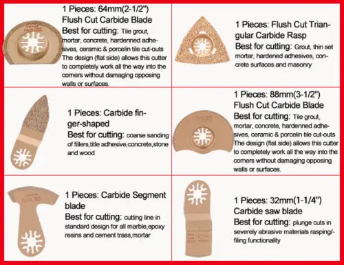 

6x Oscillation Multi-Tool Saw Blades For Tile Grout Mortar Cutting And Grinding