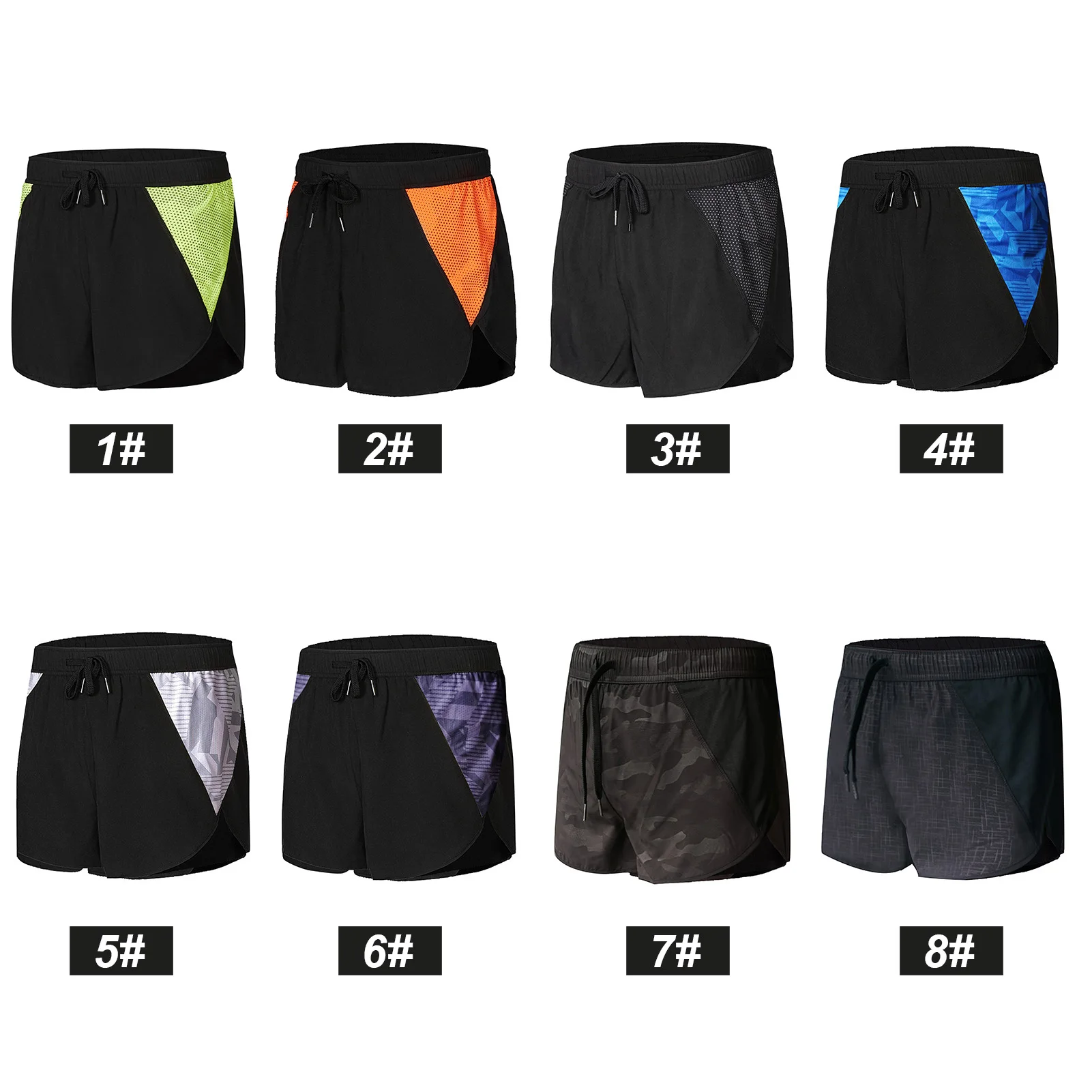 

Men Gym Shorts Quick-Dry Breathable Splicing Print Lining Side Split Pocket Elastic Waist Running Shorts