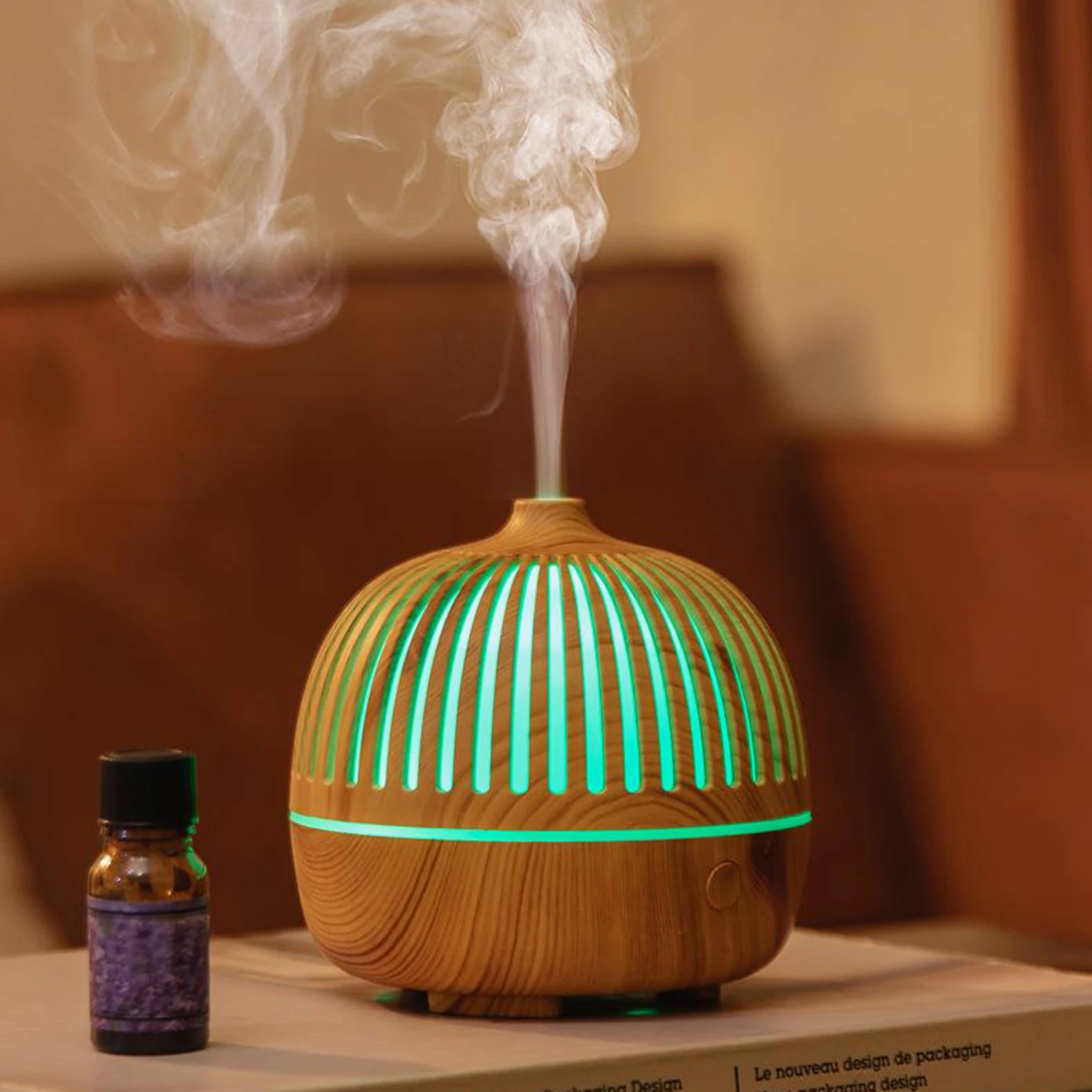 

180ml Wood Grain Aromatherapy Diffuser Cool Mist USB Humidifier LED Night light