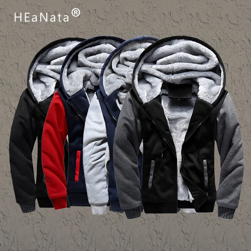2019 Зимние флисовые толстые толстовки мужские пальто с капюшоном на молнии