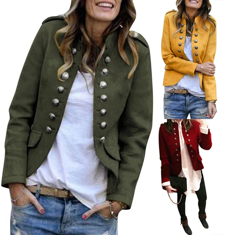 

New Fashion Women Stand Collar Short Coat Casual Long Sleeve Jackets Elegance Soild Color Double-breasted Jacket For Women