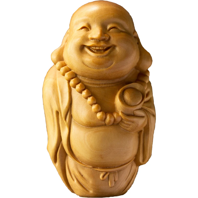 Деревянная резьба Maitreya Будда Смеющийся Самшит украшения Дерево Wenwan ручная