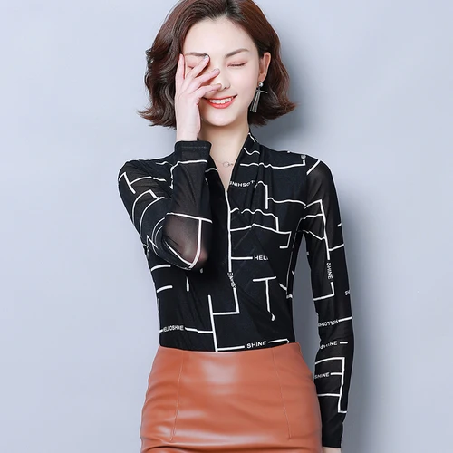 Женская блузка с v-образным вырезом модель 2020 года Осень-зима приталенная