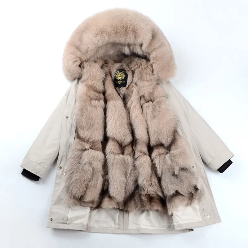 Теплые парки с натуральным мехом женские зимние длинные меховые лисьим съемная