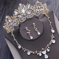 baroque light gold crystal bridal jewelry sets rhinestone tiaras crown statement wedding dress accessories necklace earrings set