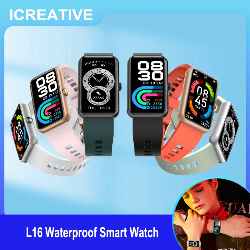 

ICREATIVE L16 Smart Watch Health Fitness Tracker Men Women Smartwatch Rectangle Sport Bracelet Waterproof Watch for Android IOS