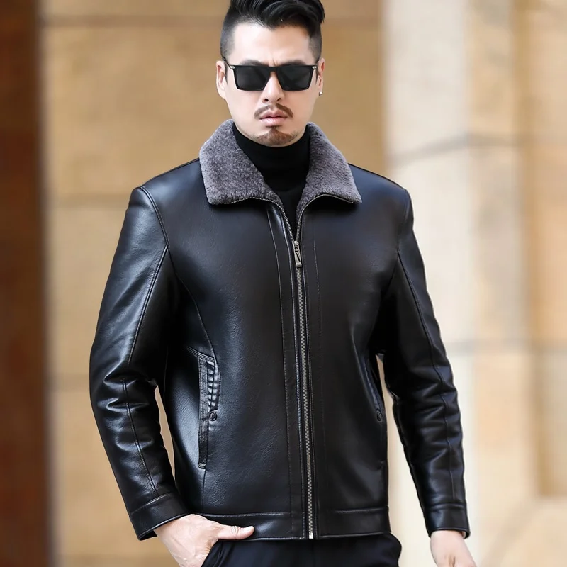 Мужская куртка из натуральной овечьей кожи на молнии Осень-зима