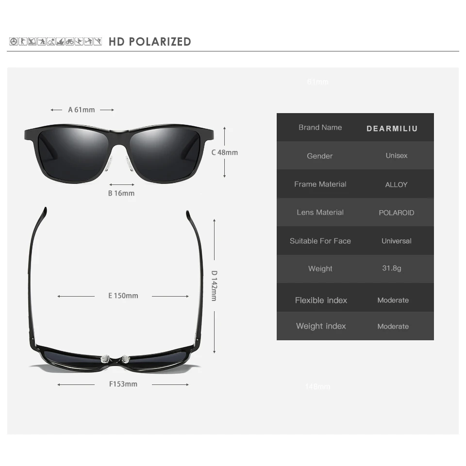 Мужские прямоугольные солнцезащитные очки DEARMILIU из алюминиево-магниевого сплава