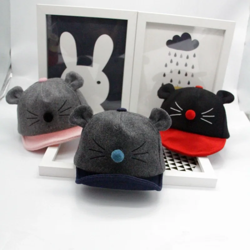 Осень-зима Детские шапочки для новорожденных 100% хлопок милый кот черный нос