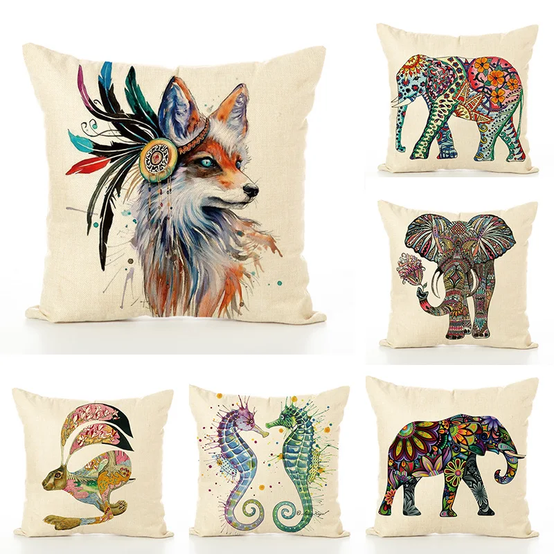 Новая льняная наволочка с принтом животных наволочка-кенгуру волк слон Кухонное