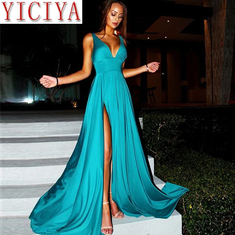 Женская летняя одежда 2020 вечерние платья с высоким разрезом и открытой спиной