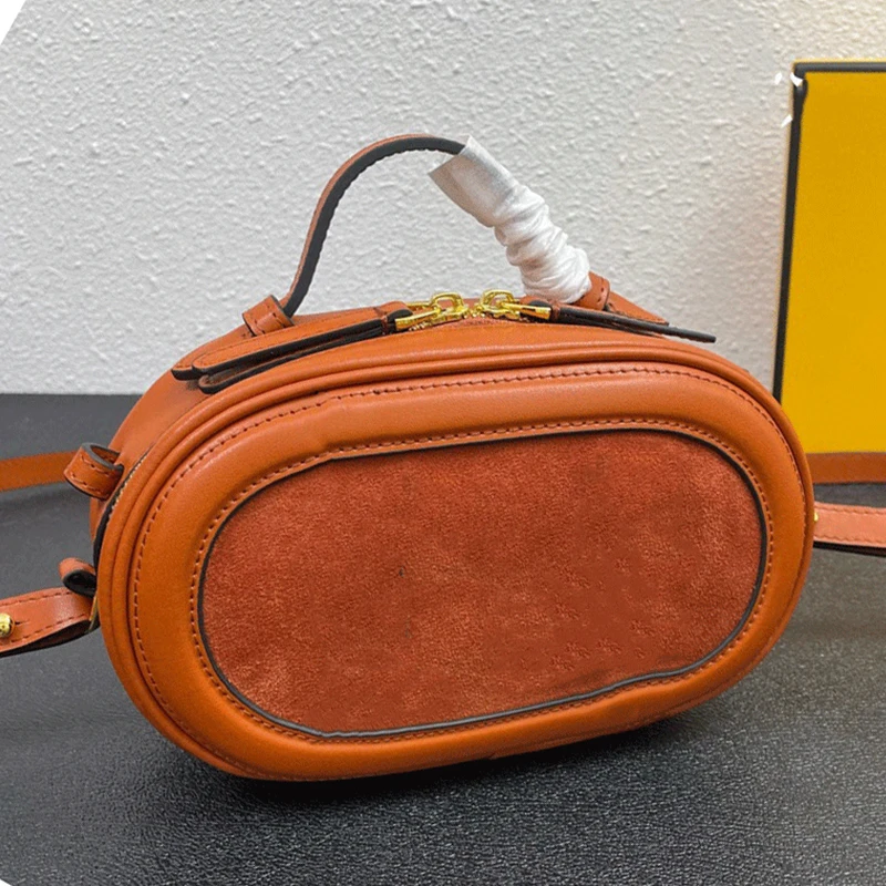 

New Oval Camera Bag Fashion Double Zipper Handbag Ladies Genuine Leather Shoulder Bag Messenger Bag
