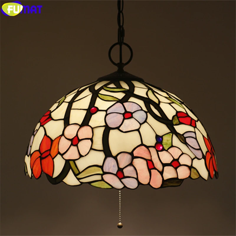 Kopen FUMAT Blauw Rood Roze Orchidee Tiffany Hanglamp Multi Kleur Gebrandschilderd Glas Wijnstok Opknoping Lichtpunt Handwerk Decor Lampen 16