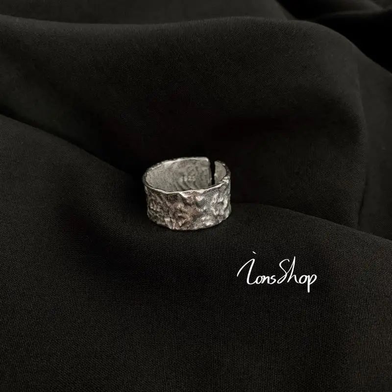 

Ions Shop | Homemade Tin Foil Wrinkle Irregular Sterling Silver S925 Ring Personality All-Match Adjustable Open Ring