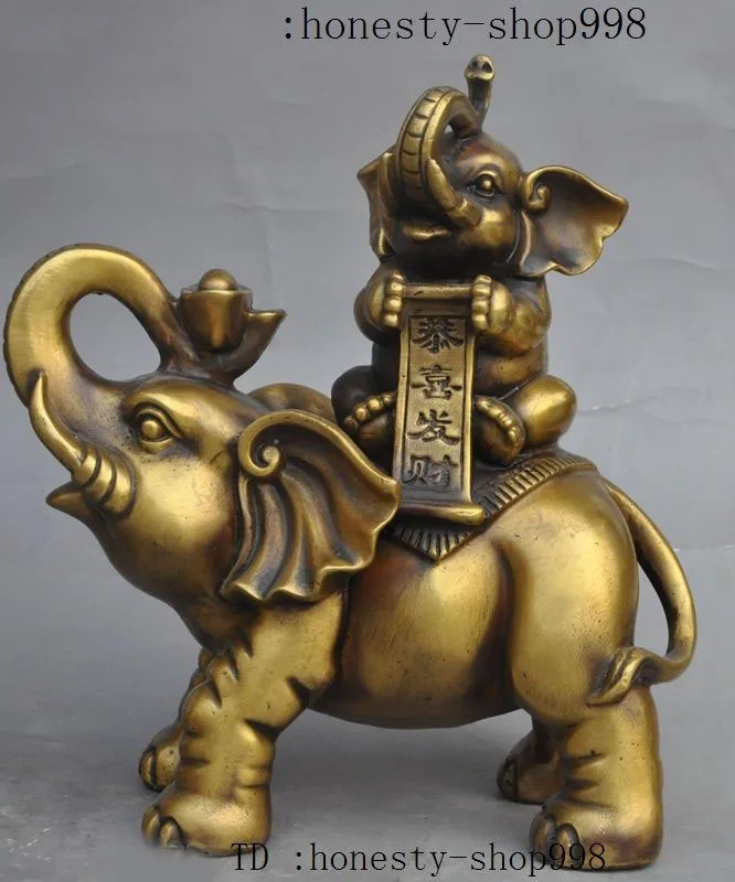 

christmas Lucky China fengshui Bronze Wealth Yuanbao RuYi Auspicious Elephant Statue Pair halloween
