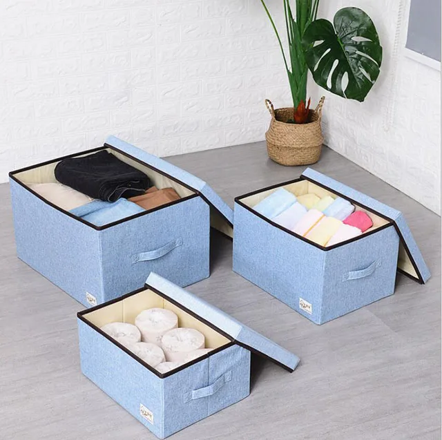 

Washable Cotton Linen Clothing Storage Box Wardrobe Rectangle Organizer with Lid organizador ropa Portable Container Bag