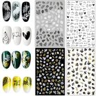 3D наклейки для ногтей, технические геометрические наклейки в виде сердца для ногтей, декор для ногтей с листьями