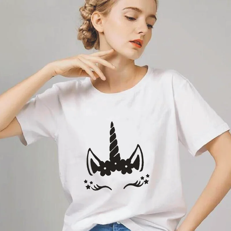 Футболка с принтом головы единорога женская одежда повседневные хлопковые