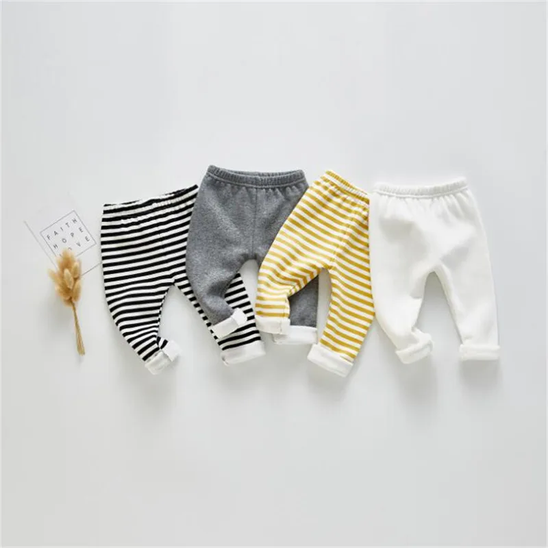 Штаны для новорожденных зимние штаны в полоску из хлопка и флиса маленьких
