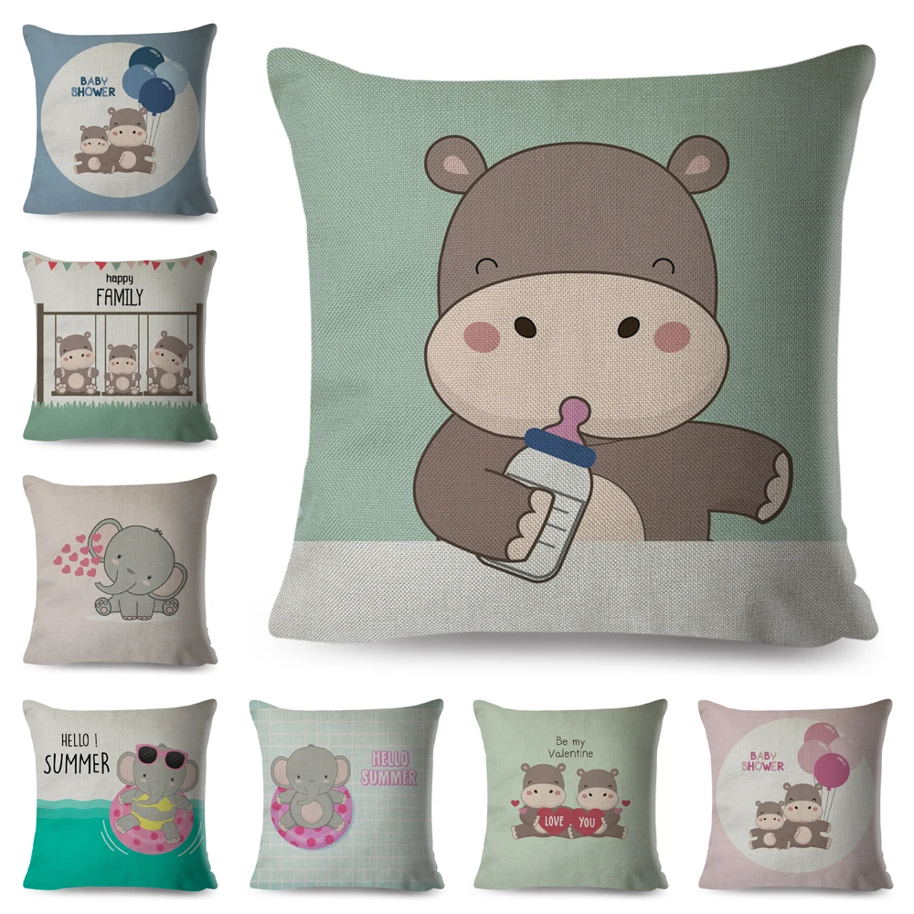 

Cute Cartoon Baby Bottle Hippo Elephant Family Animal Cushion Cover Decor Pillow Case for Sofa Car Home Linen Cojines Pillowcase
