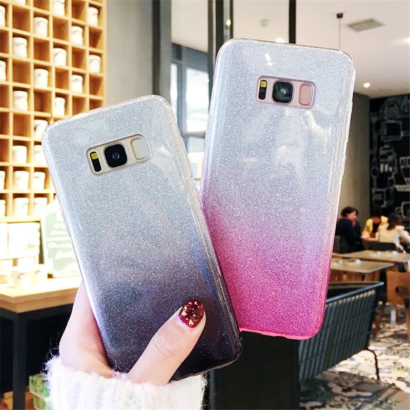 Градиентный цветной чехол для телефона samsung A8S S10 Lite plus сияющий блеск силиконовый