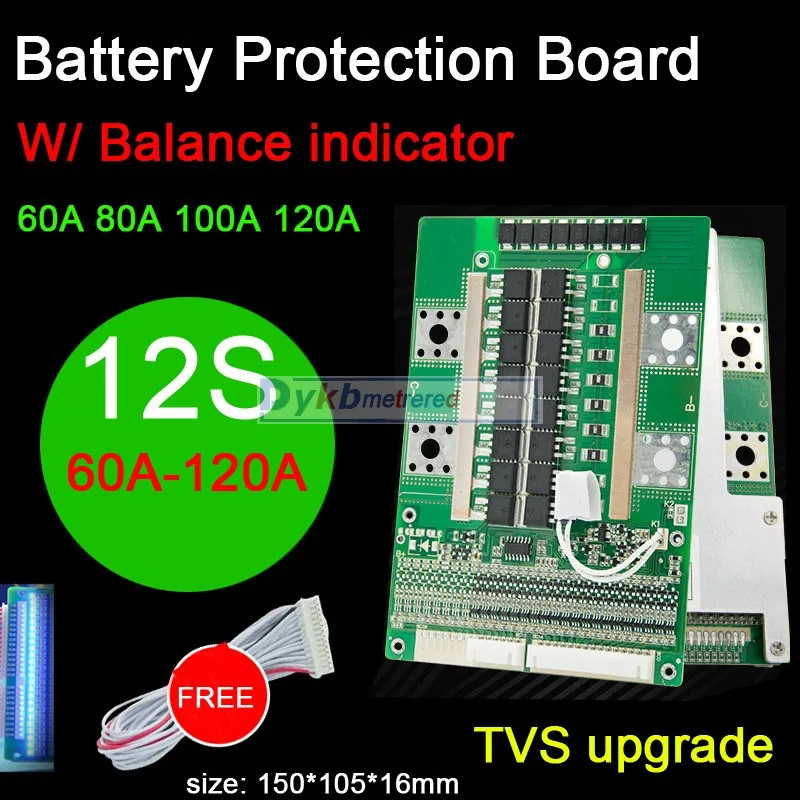 

12S 36V 120A Lifepo4 Lithium iron phosphate Battery Protection Board Inverter BMS High current 60A 80A 100A W balance LED CELL