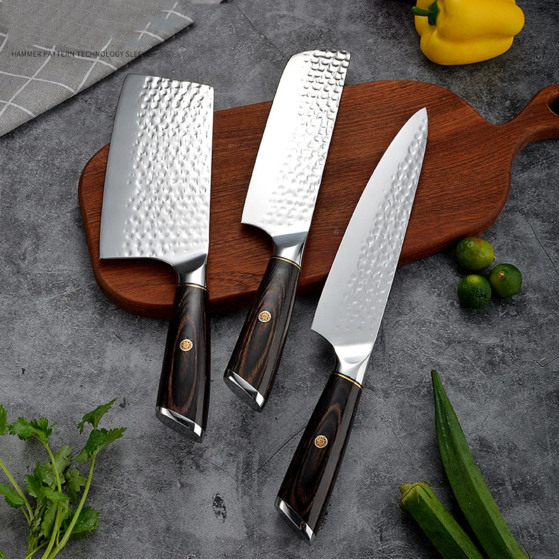 

Knife Set 5CR15 Hand Forged Kitchen Knife High Carbon Steel Full Tang Chef Butcher Meat Chopping Slicing Santoku Cooking Knife