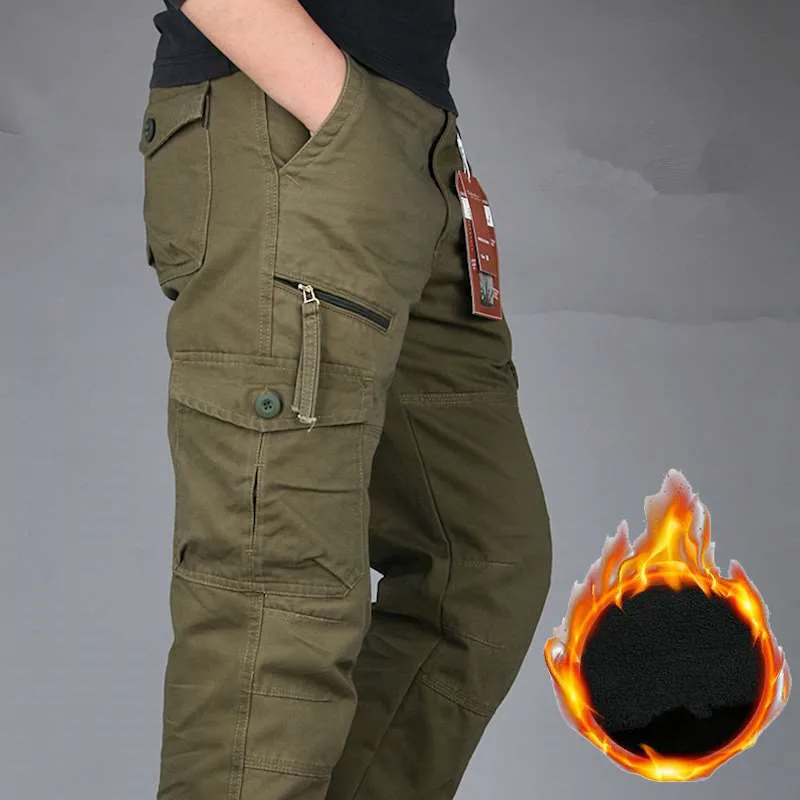 

Men's Winter Cotton Fleece Warm Cargo Pant Joggers Pants Windbreaker Overalls Loose Baggy Joger Military Tactical