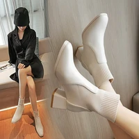 korean 2021 new boots for women fashion ankle riding equestrian square heel high heel shoes for woman high quality boots women