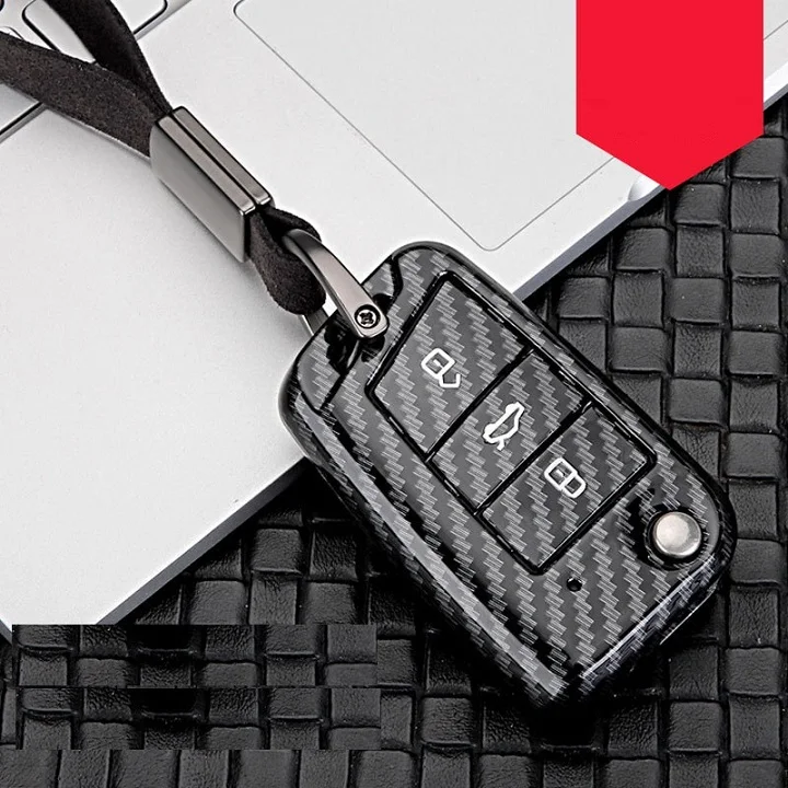 silver Глянцевый чехол для ключей из углеродного волокна ABS для Volkswagen Polo, Golf 7 Tiguan для Skoda Octavia Kodiaq Karoq для SEAT Leon - Название цвета: silver
