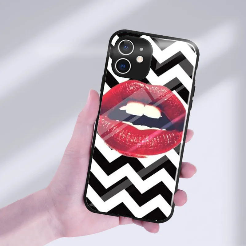 

Red Lip Beautiful Fashion Mobile Phone Case Coque For Apple iPhone 11 12 Pro Max XR X XS SE 2020 Mini Tempered Glass Cover Shell