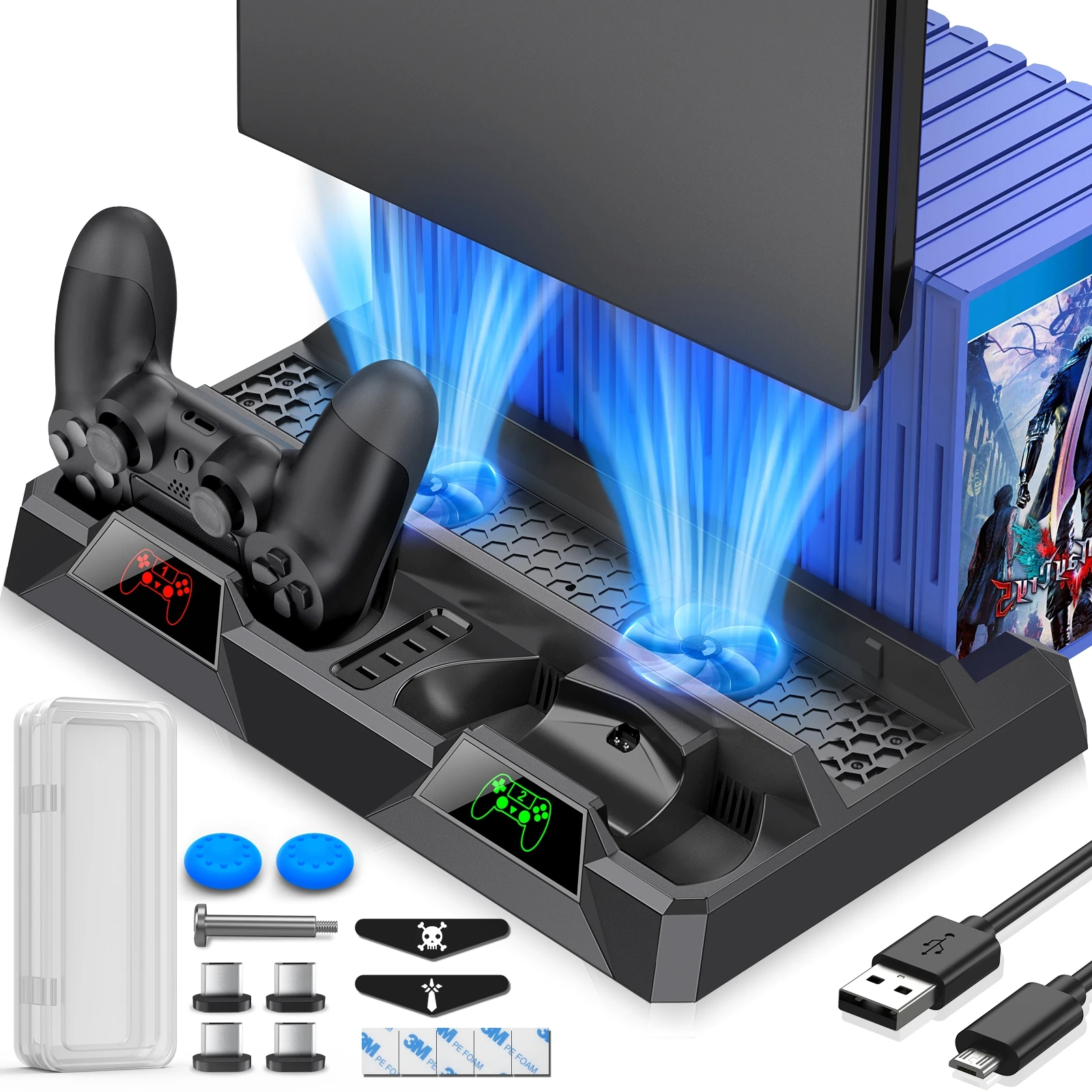 For PS4 Slim/PS4 Pro/PS4 Controller Dual Cooling Station With Cooling Fans For Playstation 4/PS4 Slim Stand For PS4 Accessories