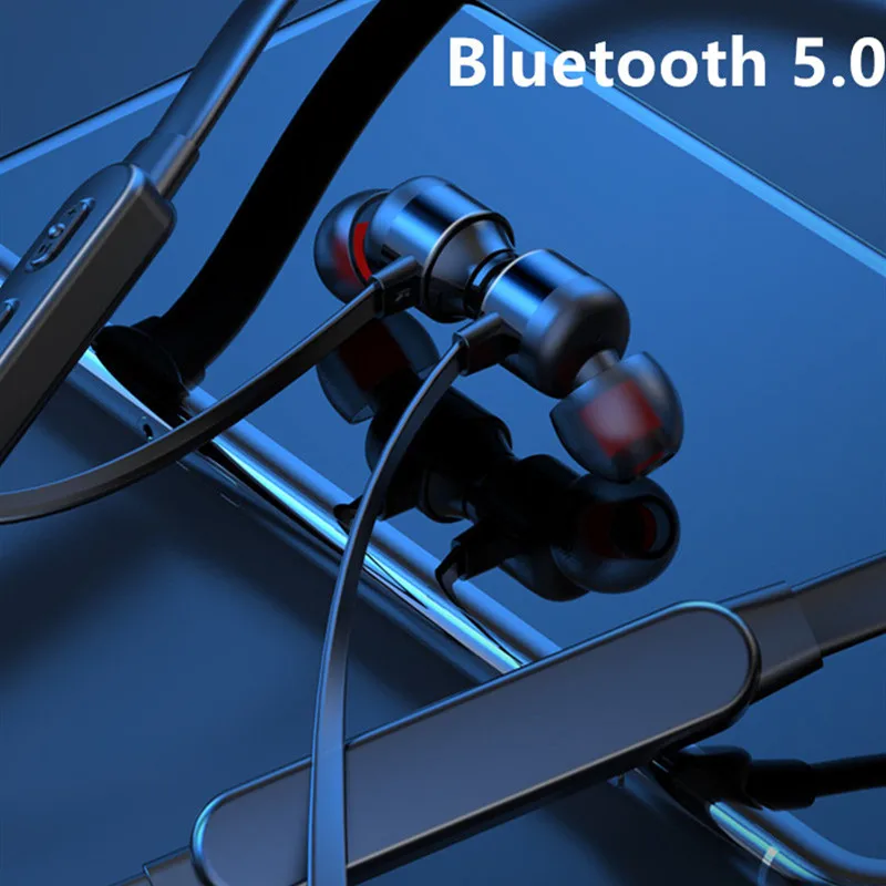 Беспроводные Висячие шейные bluetooth наушники с магнитным 5 0 5D стерео спортивные