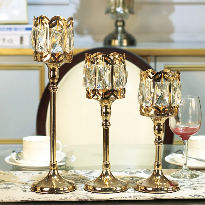Nordic Glass Candlestick Crystal Gold Wedding Household Romantic Lights Ins Centre De Table Mariage Candlelight Dinner FC144 | Дом и сад