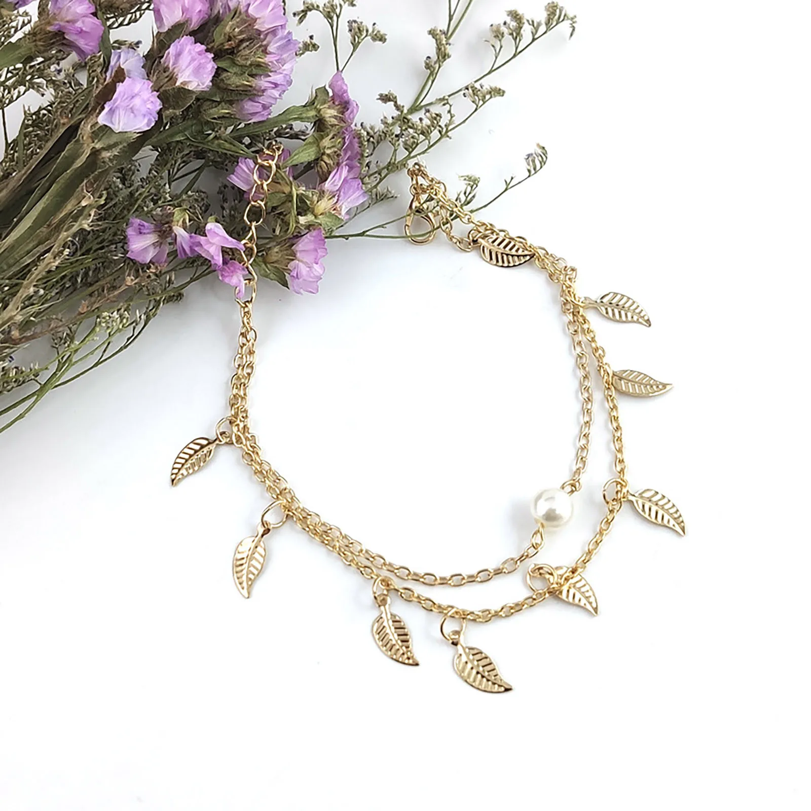 Women's Foot Circle Chain Bracelet And Personality Ladies Wear Tassel Layered Leaf Pearl Anklet Pendants Trend Jewelry Женский |