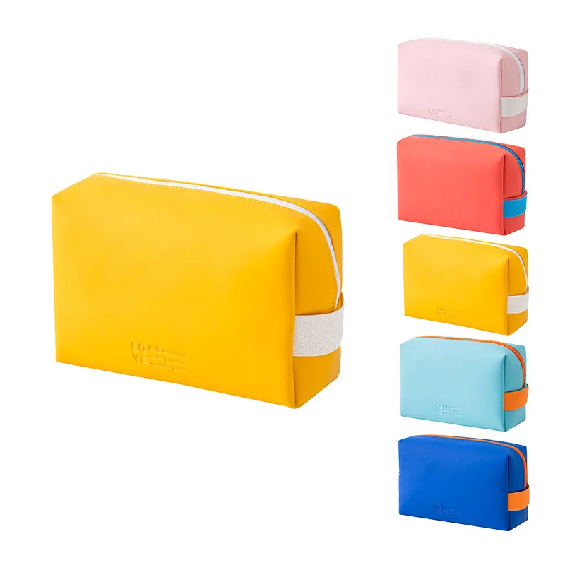 

Cute Candy Color Cosmetic Bag Female Portable Waterproof PU Storage Wash Bags Travel Makeup Toiletry Organizer Pouch Accessories
