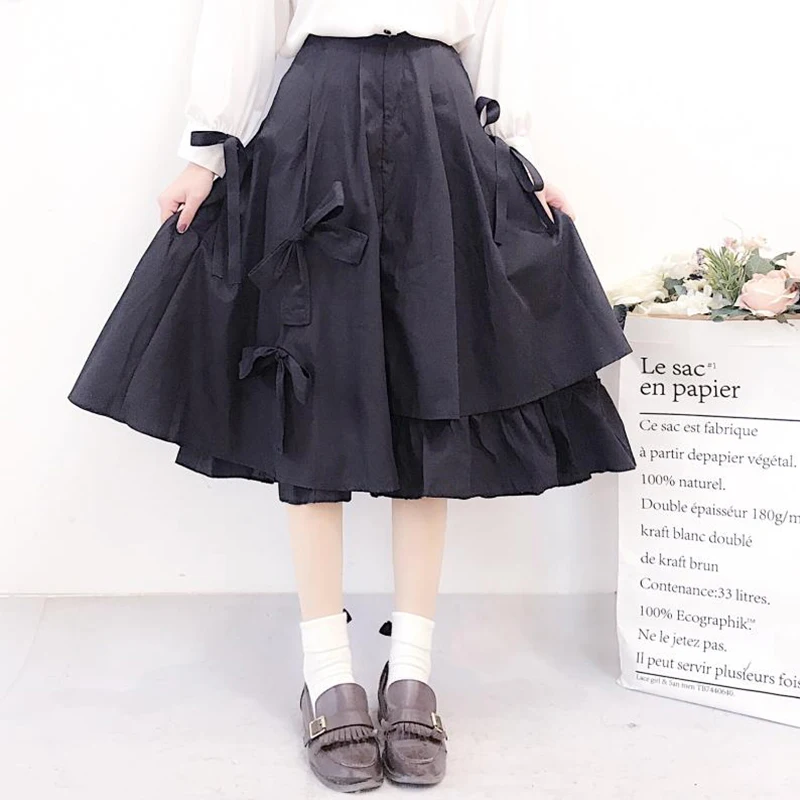 

Black High Waist Irregular Skirts Women Pleated Vintage mid-length Skirt Gothic Streetwear Skirts Japanese Lolita Harajuku Skirt
