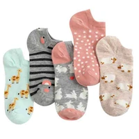 5 pairslot cotton women socks cartoon cute rabbit giraffe dot ankle socks summer girls casual short socks
