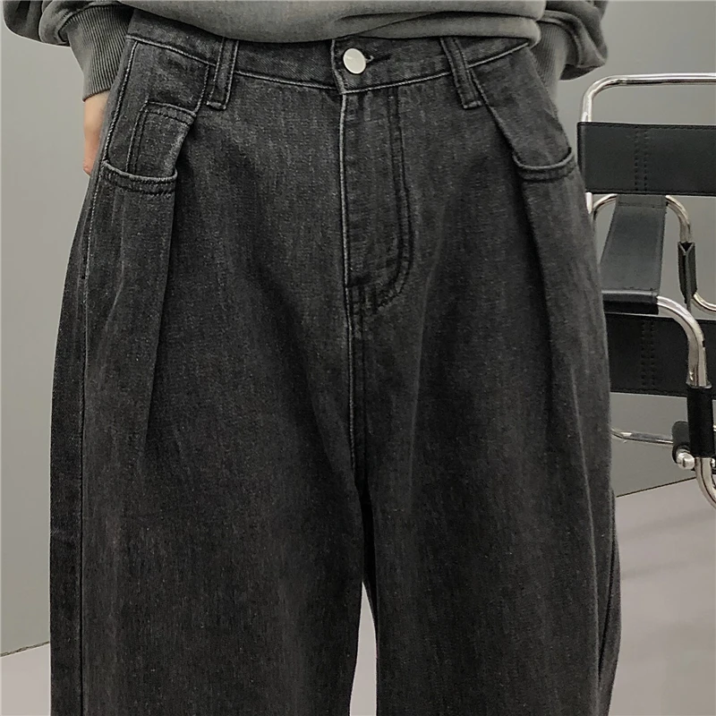 

Harajpoo Couple Pant 2021 Spring Autumn Korean INS Trendy Hip-Hop Retro Casual All-Match High Waist Straight Loose Wide-Leg Jean