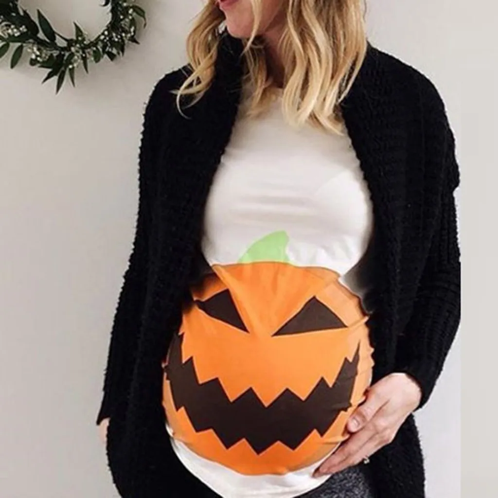 Женская блузка для беременных с коротким рукавом рисунком тыквы топы символикой