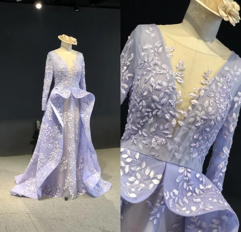 

Платье для девочек, Vestidos de fiesta, реальный образец Роскошный Фиолетовый Сексуальное нижнее белье с глубоким v-образным вырезом Длинные рукава ...