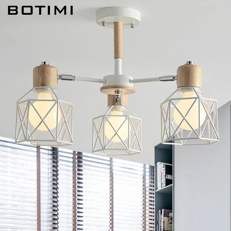 Деревянная люстра BOTIMI Lustre Железный Абажур для гостиной светодиодный светильник
